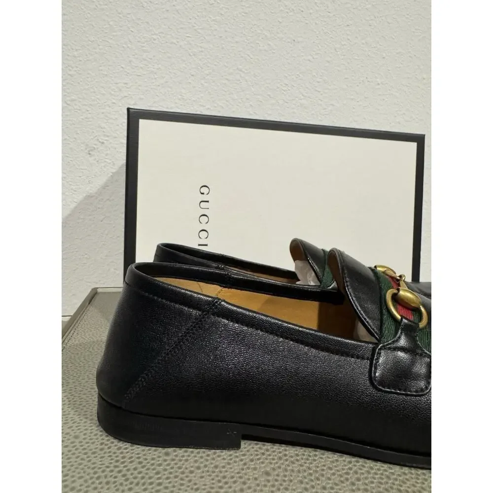 Gucci Mens Brixton Web Trimmed Horsebit Collapsible Heel Loafers Sz 8.5 $990